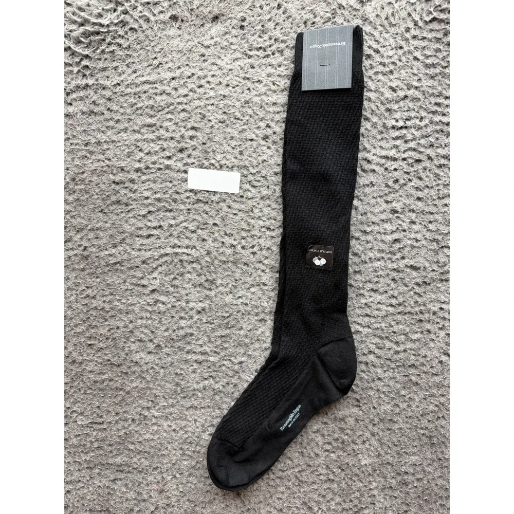 NWT Ermenegildo Zegna Texture Organic Cotton Knee Sock Black One Size Unisex